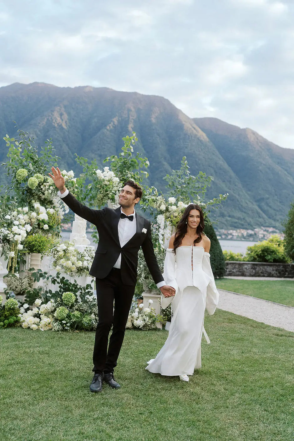 Newlywed Bride and Groom at Lake Como Wedding Ceremony